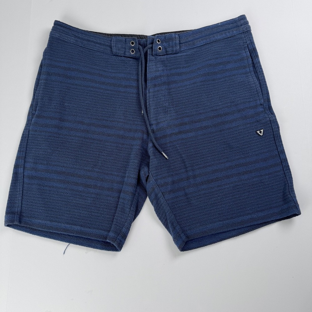 Vissla Sweat Shorts Mens Large (34x7) Blue Stripe Fleece Drawstring Lounge
